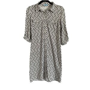 J McLaughlin Black White Geometric Button Front Shirt Dress Sz Small Capsule Art